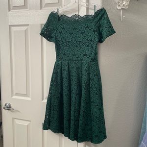 Emerald green off shoulder cocktail dress